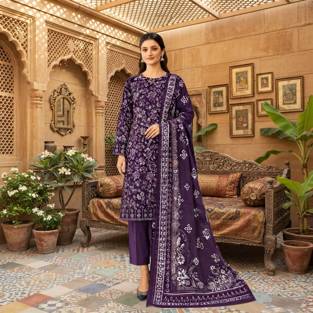 SAPPHIRE - 3 Pcs Printed Lawn Suit Unstitched - Apparel Accessory Designed For Fashion Styling And Daily Wardrobe Routine