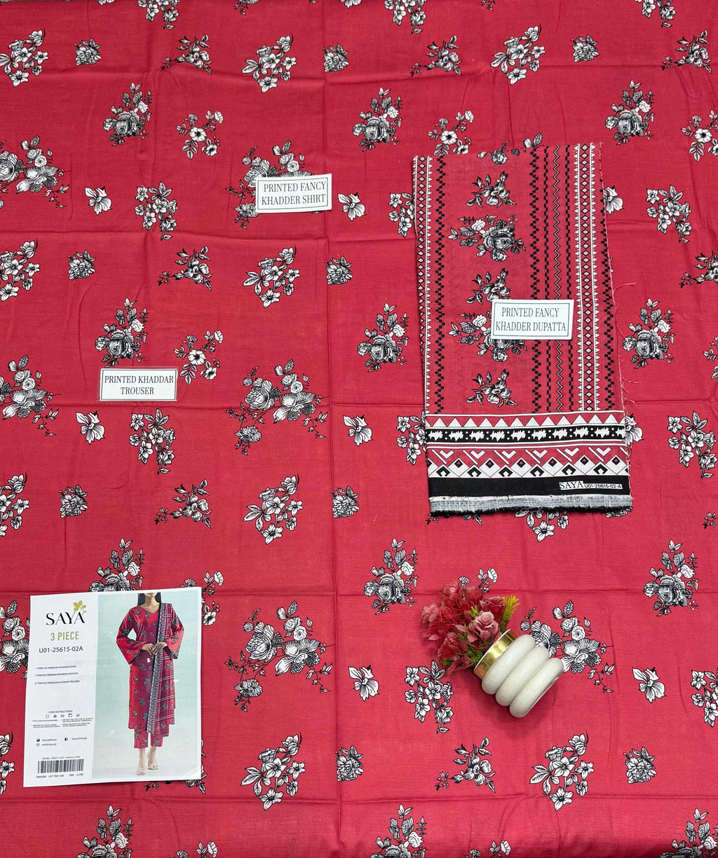 Saya Premium 3-Piece Printed Khaddar Suit – Unstitched Collection (saya replica)