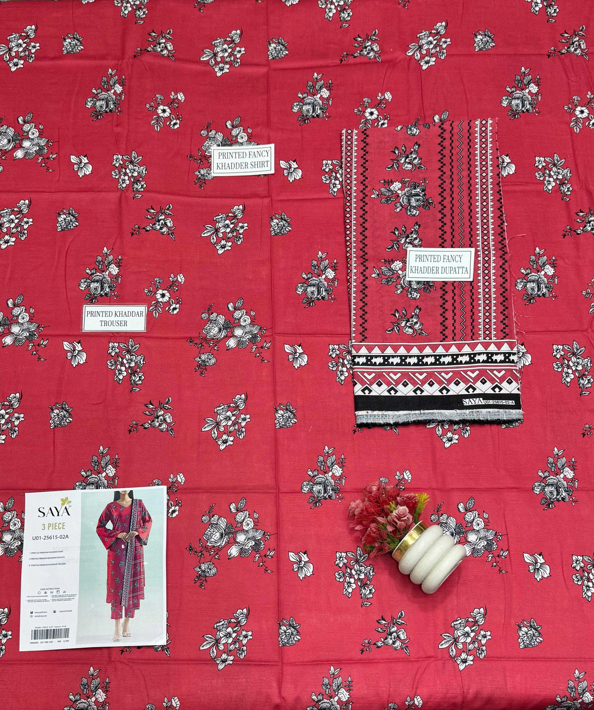 Saya Premium 3-Piece Printed Khaddar Suit – Unstitched Collection (saya replica)