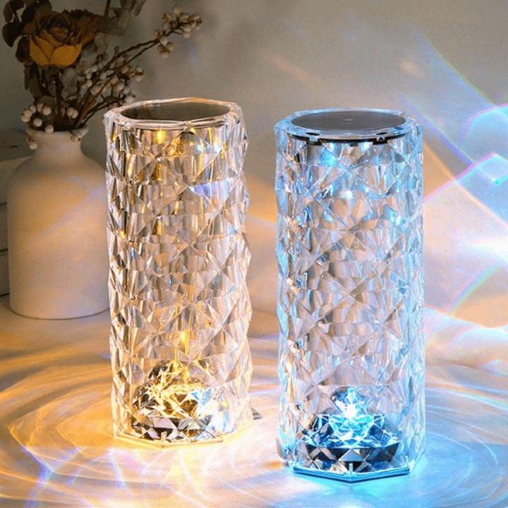 16 Colors Crystal Lamp With Remote | RGB Rose Diamond Table Lamp Rechargeable | Diamond Crystal LED Light Lamp