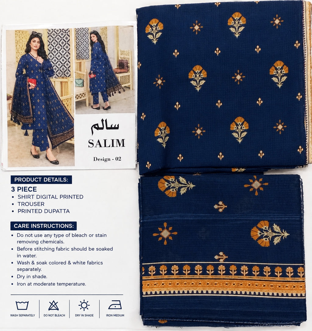 SALIM Design-02 | 3 Piece Printed Lawn Suit