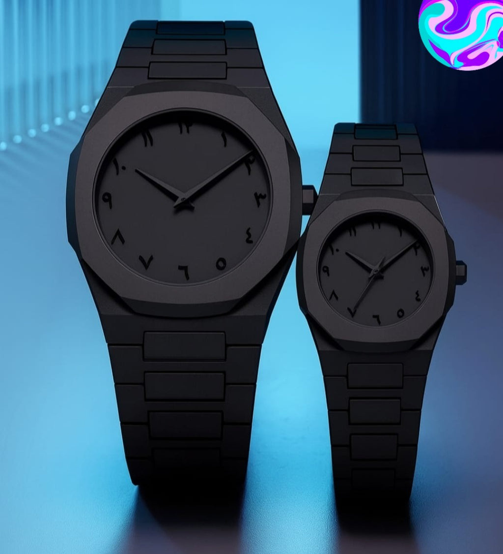 Black Aura Couple Watch – Elegant Matching Timepieces, Stylish Fashion Accessories for Men and Women-without box