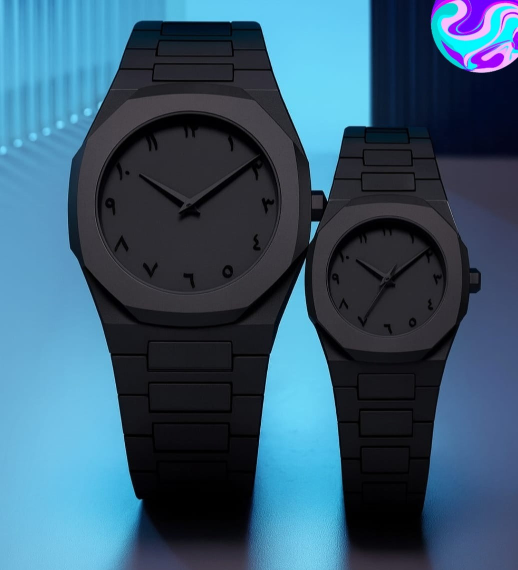 Black Aura Couple Watch – Elegant Matching Timepieces, Stylish Fashion Accessories for Men and Women-without box