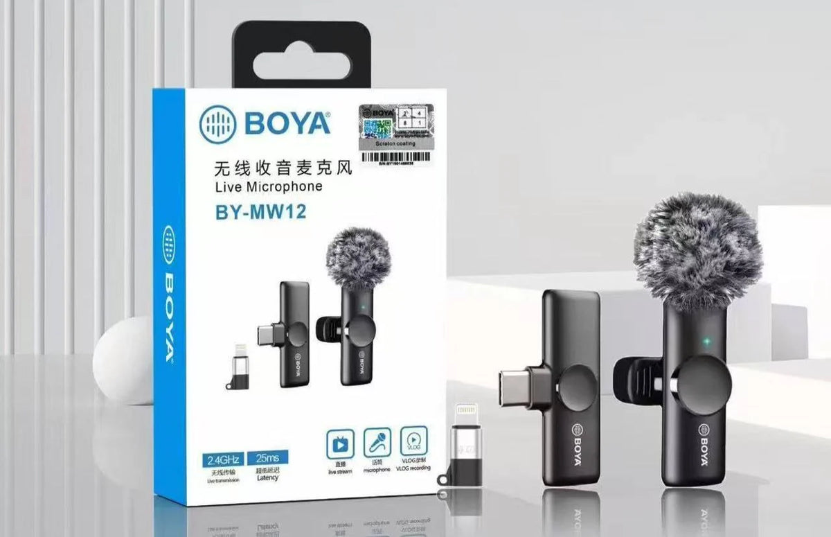 BOYA BY-MW12 / BY-MW13 Wireless Lavalier Microphone for iPhone, Android & DSLR | Type-C & Lightning | Noise Reduction | Live Streaming, Vlogging & Recording Mic
