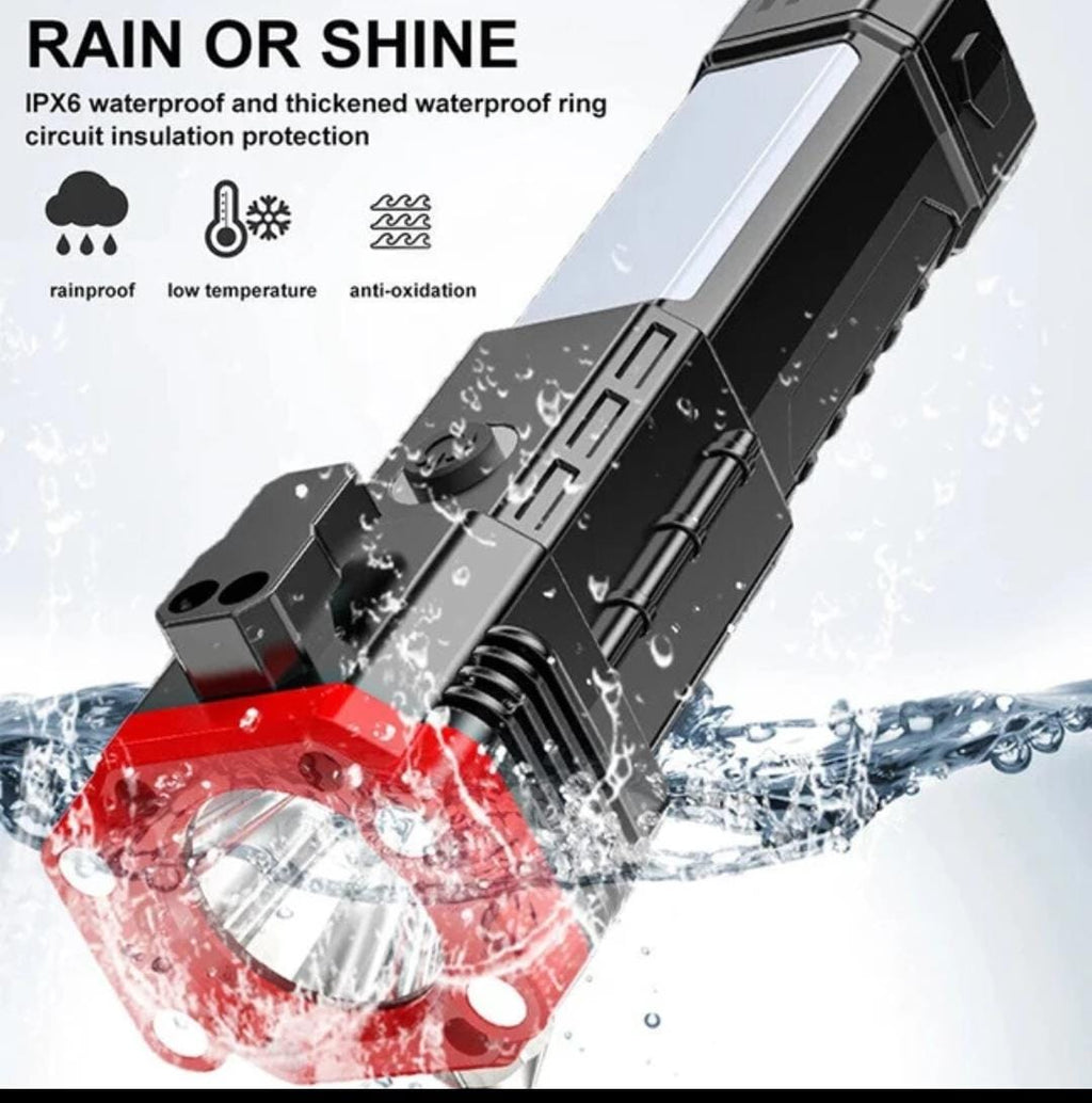High Power LED Torch Light Rechargeable Flashlight With Tactical Hammer And Power Bank Providing Strong Brightness (Random Color)
