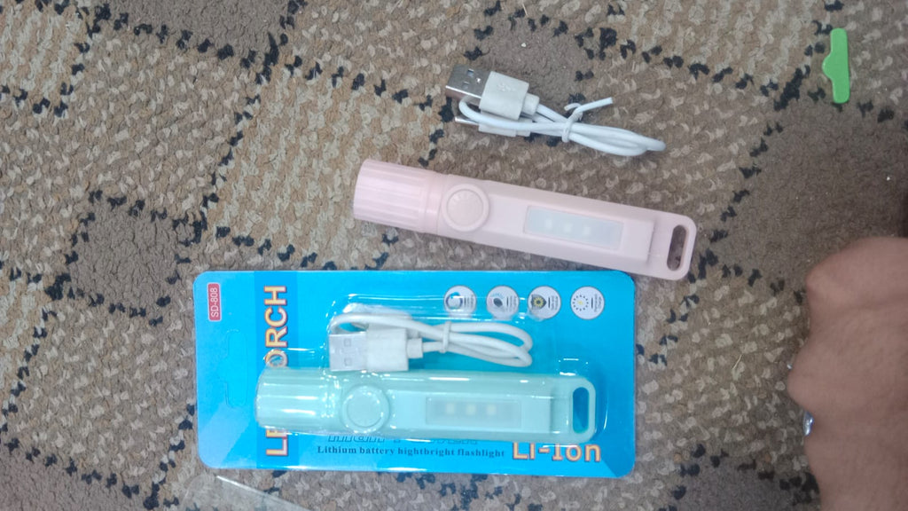 Rechargeable LED Torch Light with USB Charging Cable (Random Color)