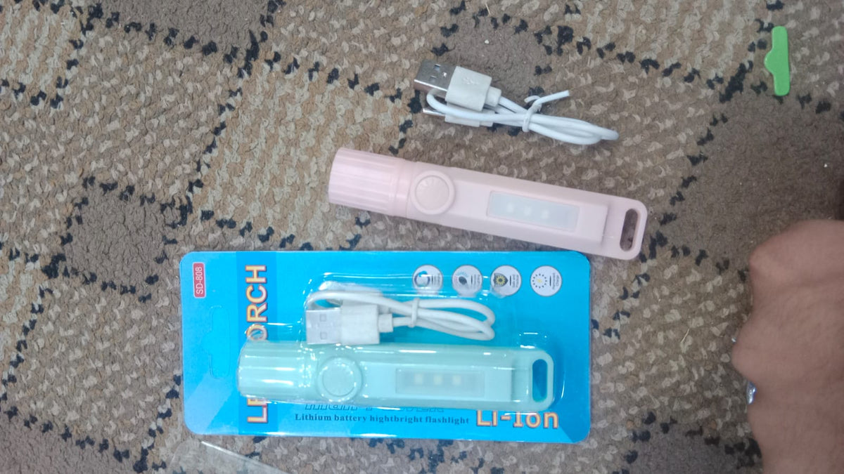 Rechargeable LED Torch Light with USB Charging Cable (Random Color)