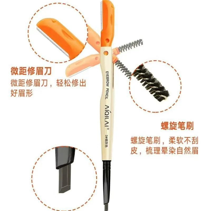 3 In 1 Eyebrow Pencil Brush And Razor Comfortable Use Smooth Application Compact Design For Daily Grooming Needs - Brown