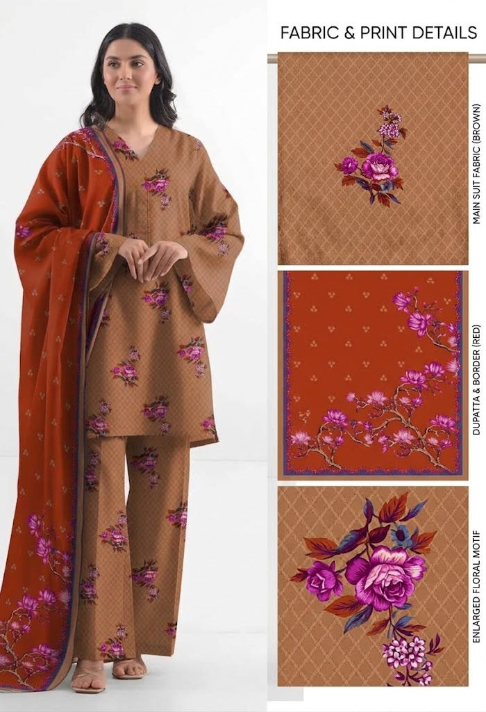 Saya Premium 3-Piece Printed khadder Suit – Unstitched  winter (saya replica)