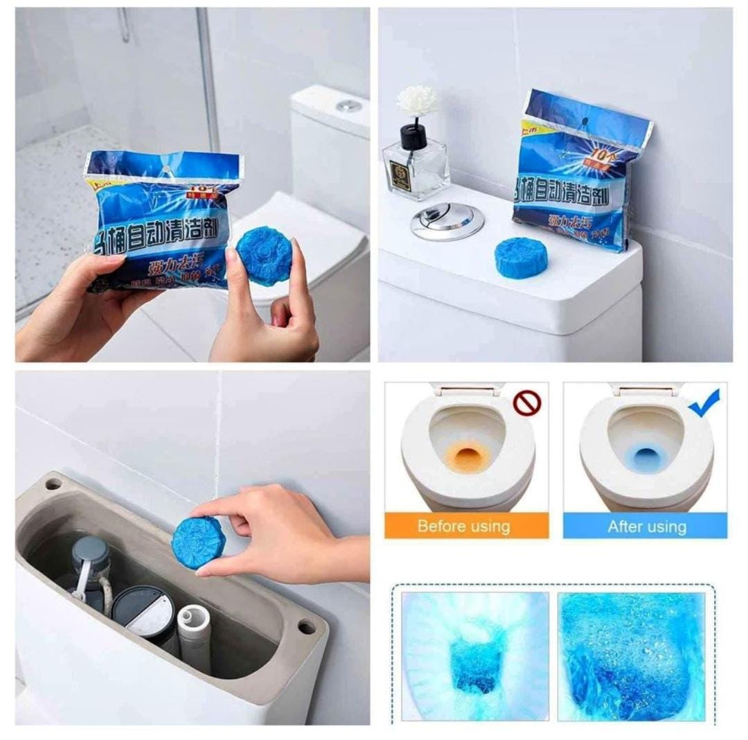 Eco-Friendly Toilet Bowl Cleaner & Deodorizer Tablets (10pcs) – Automatic Tank Flush Blue Cleaning Tablets for Fresh & Hygienic Toilets