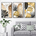 3pcs Black And Gold Leafs Design Stickytiles Frame Providing Elegant Artistic Pattern Stylish Look - 8*11