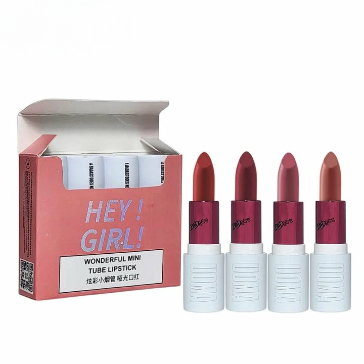 HengFang Hey Girl Mini Velvet Matte Lipstick Set | High Pigment Long-Lasting Lip Color | Pack of 4 Shades