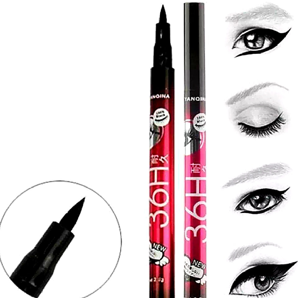 Pack of 6 - 36H Waterproof Liquid Eyeliner Marker - Cosmetic Product Designed For Eye Care And Daily Makeup Routine (Black)