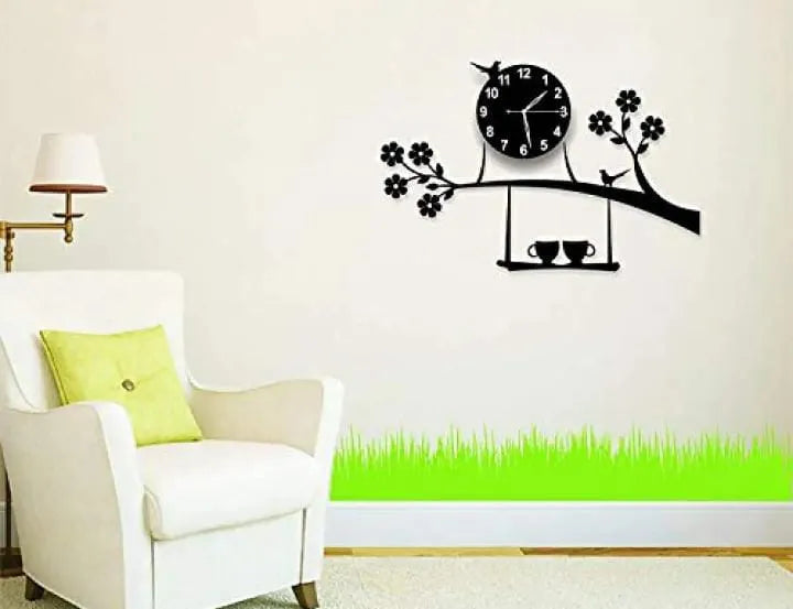 3d wall clock Birds on Tree with Coffee Cups Creative 3D DIY Wooden Wall Clock