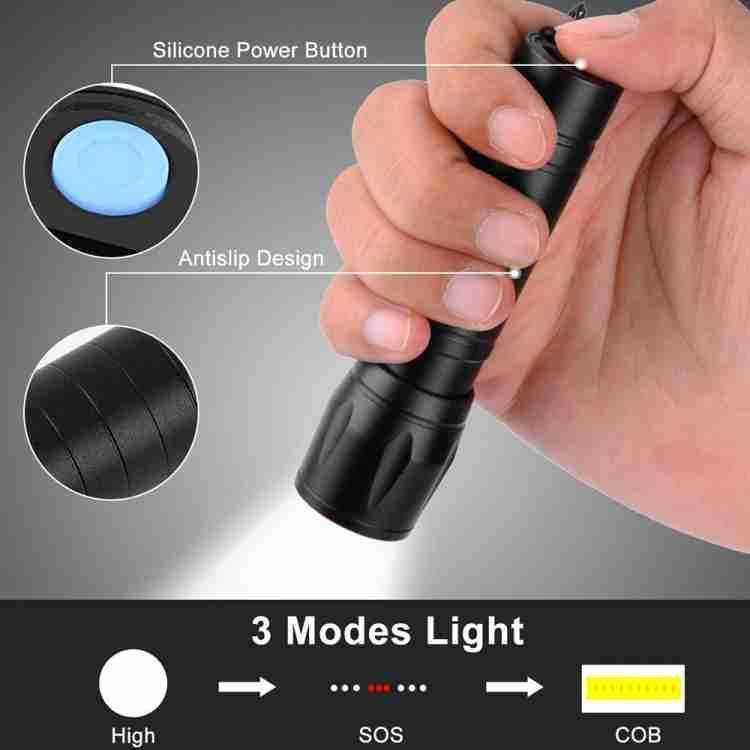 Portable LED Flashlight – Mini Rechargeable Torch with Side Light | Plastic Body