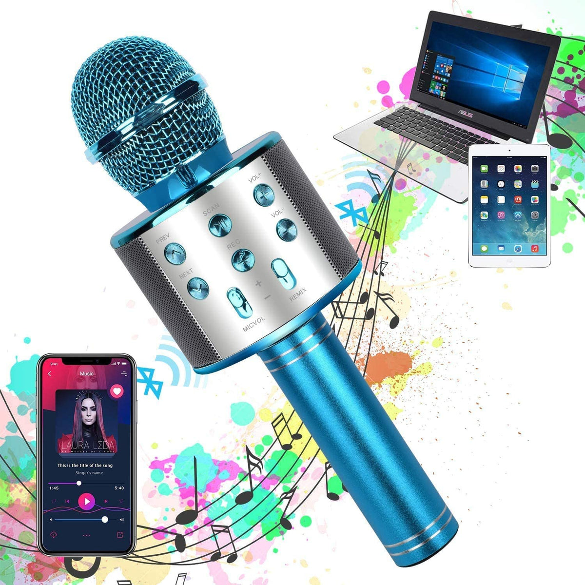 Bluetooth Handheld Karaoke Speaker Player Machine For Kids Adults Home Ktv Party For Android Iphone Ipad Pc Random Color 2