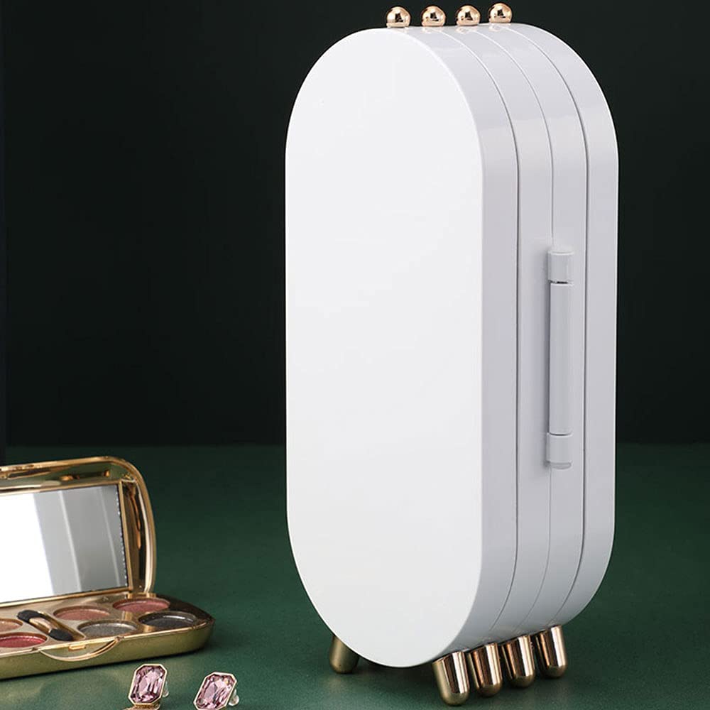 Jewellery Box Organiser With Mirror Foldable Exquisite Dustproof Jewelry Storage Case Multi Function Screen Shaped Metal Display Jewelry Stand For Earring Necklace Bracelet Random Color 5