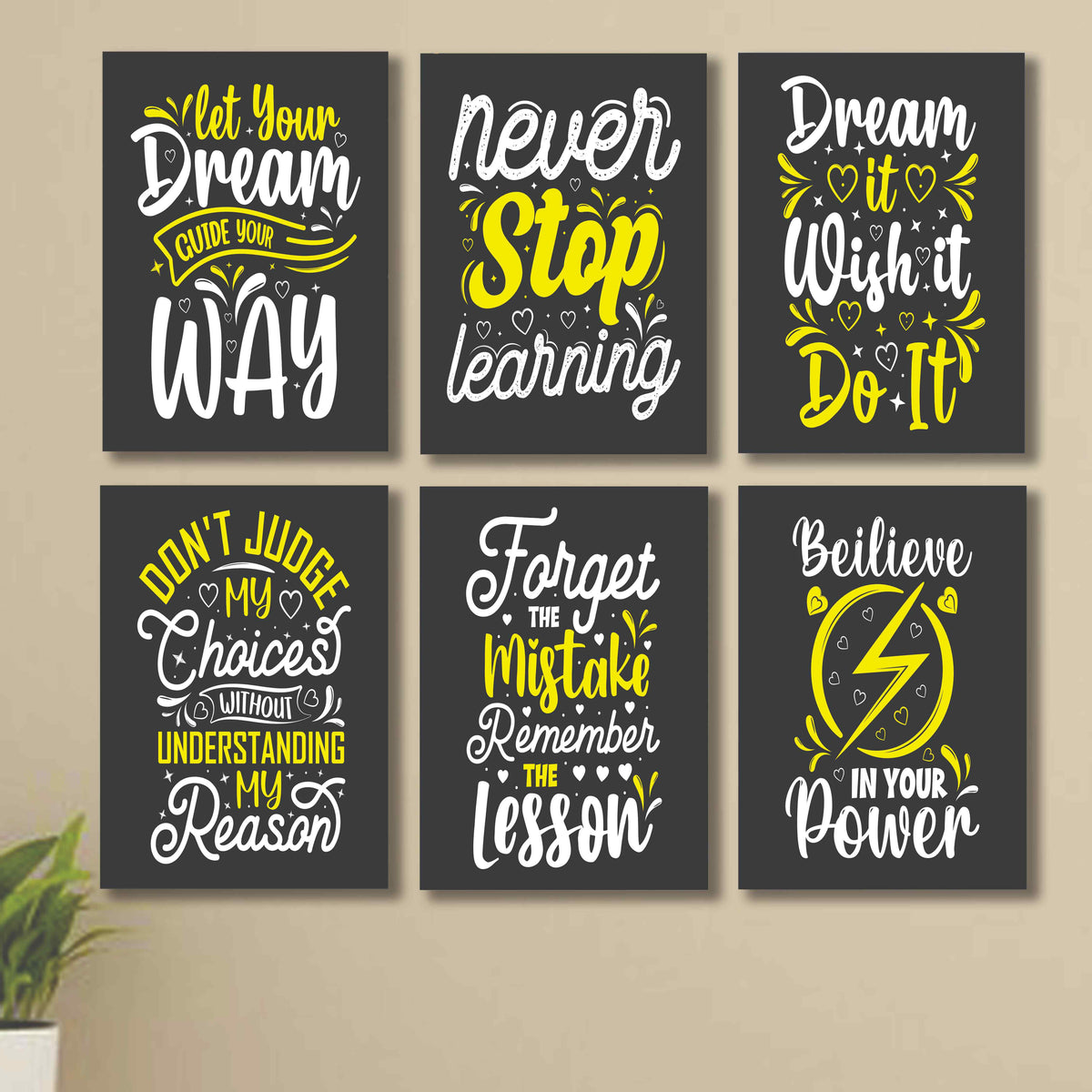 Set of 6 Wall Art Wooden Phototile Frames for Wall Decor