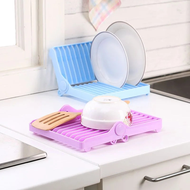 Small Kitchen Foldable Dish Plate Drying Rack Multipurpose Space Saving Storage Organizer Plastic Rack Random Color
