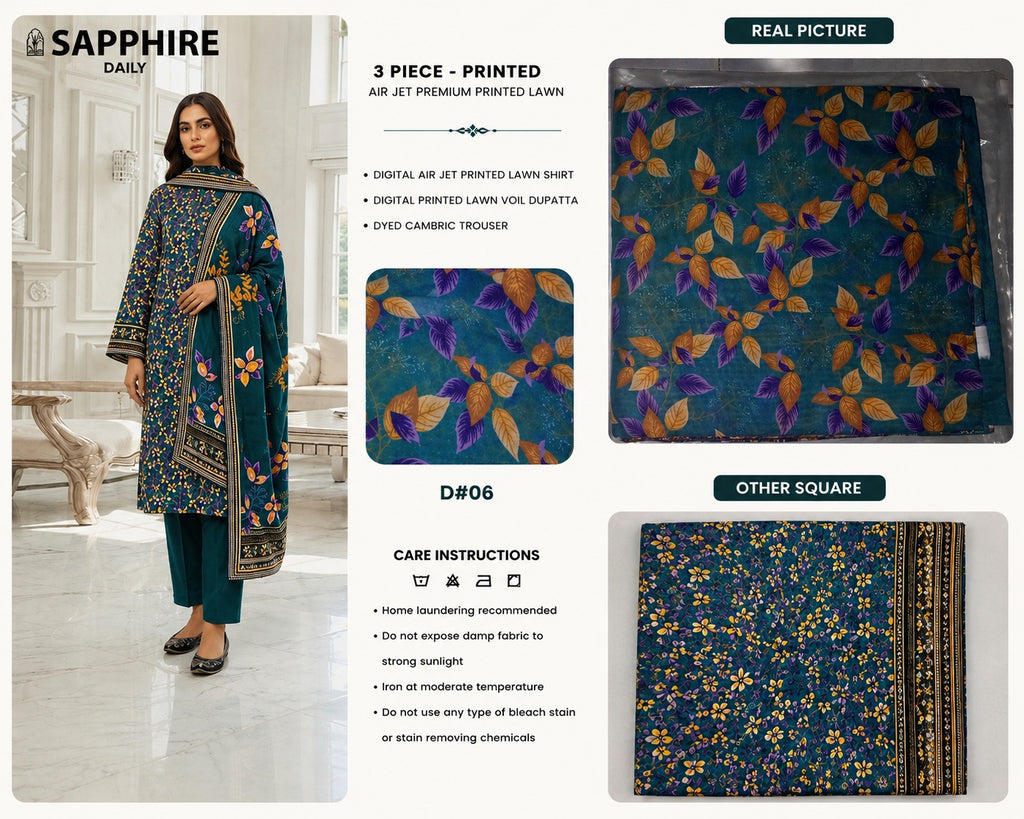 SAPPHIRE - 3 Pcs Printed Lawn Suit - Apparel Accessory Designed For Fashion Styling And Daily Wardrobe Routine