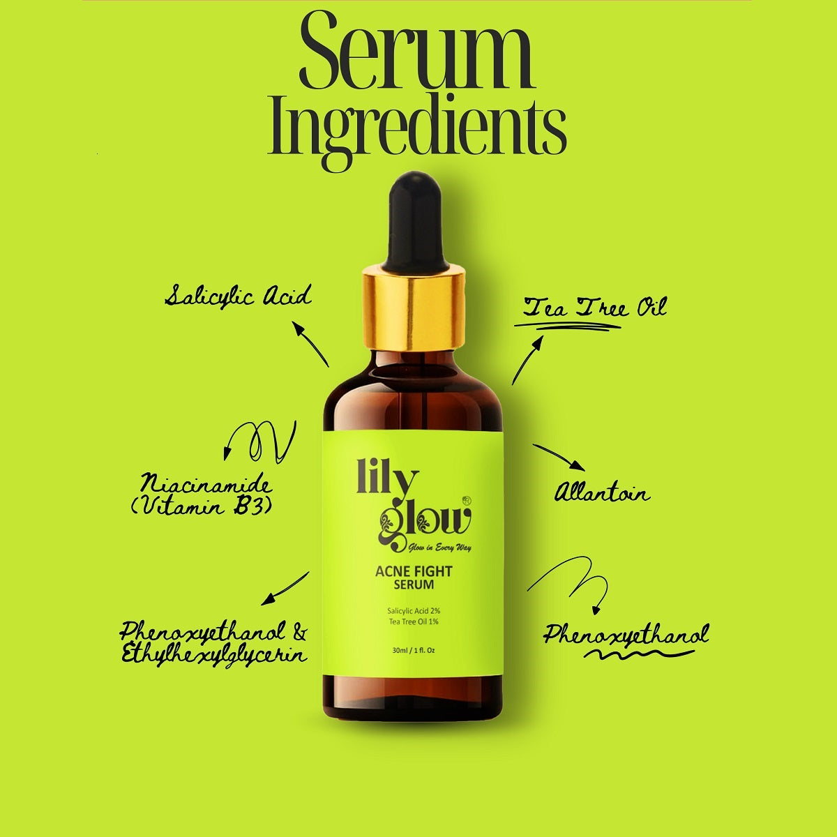 Lily Glow Acne Fight Serum – For Oily & Dry Skin, Acne Marks, Pimples & Face Whitening (30ml)