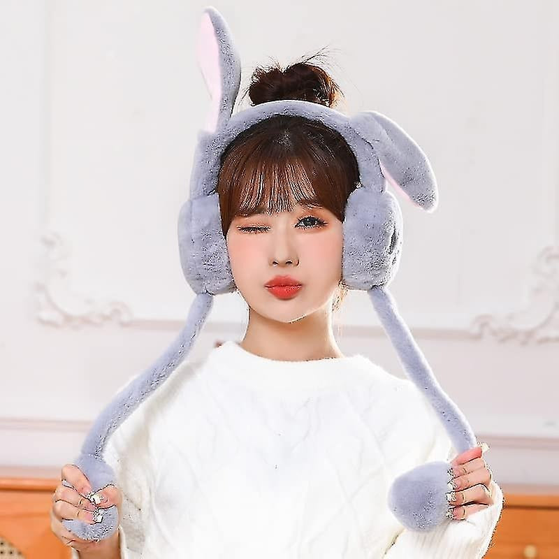 Soft Fluffy Rabbit Ears Headband | Moving Ears Plush Earmuffs | Warm & Cozy – 1Pc Random Colour