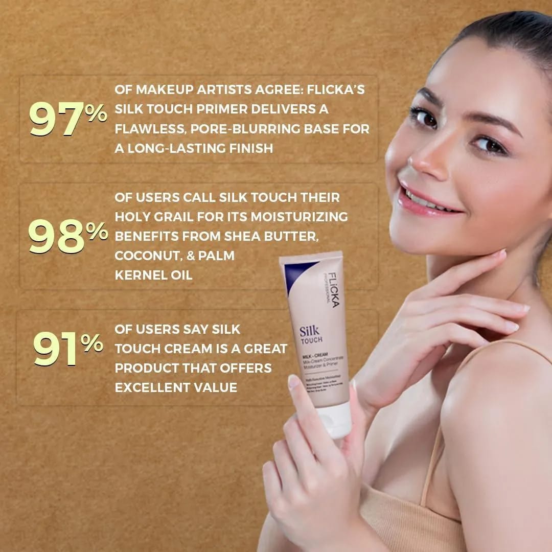 FLiCKA Silk Touch 3‑in‑1 Moisturizer & Primer | Hydrating, Lightweight, Long‑Lasting | Pore Minimizer | 60g