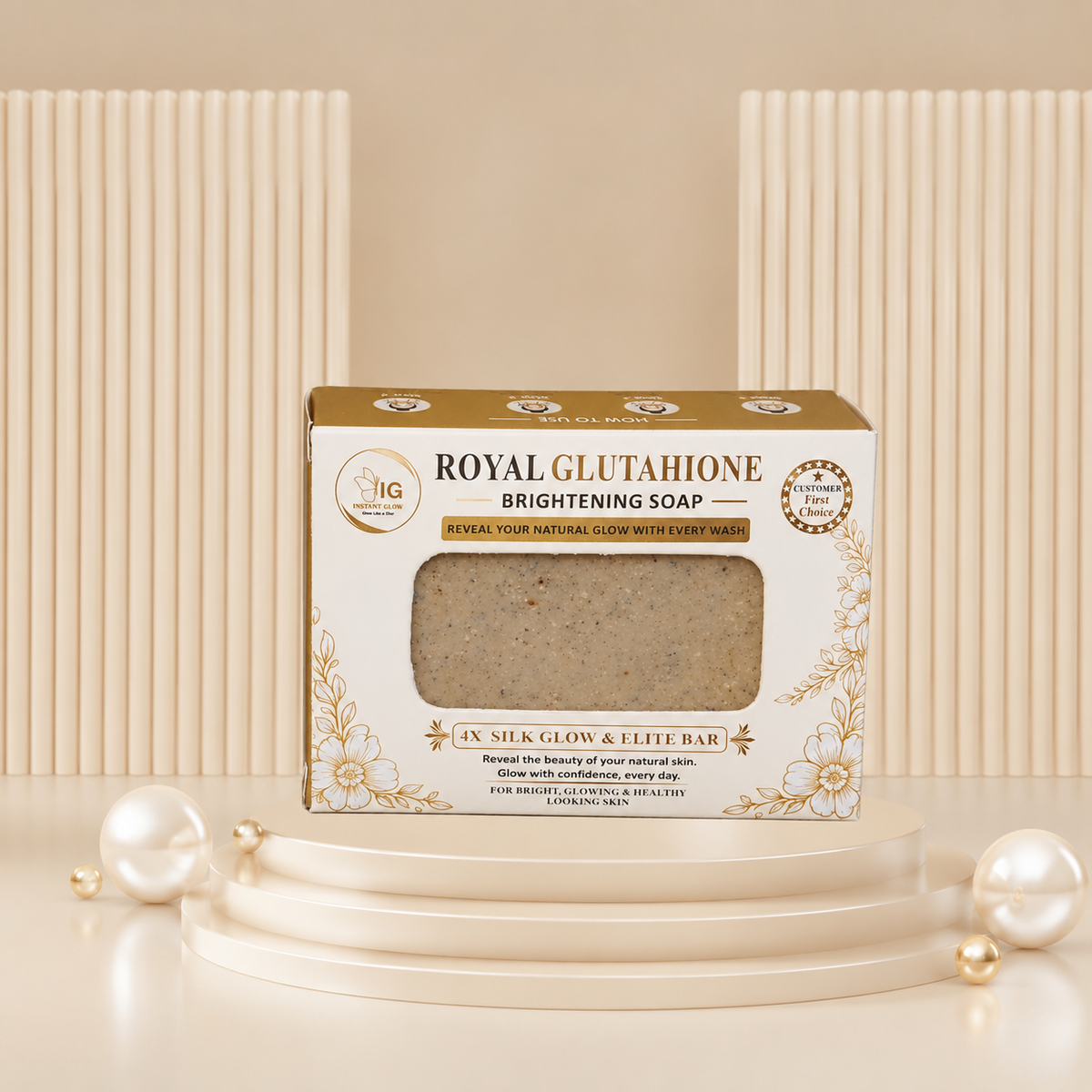 Instant Glow Royal Glutathione Brightening Soap – Luxury Skin Brightening & Anti-Ageing Soap for Radiant, Even-Toned & Youthful Looking Skin | Premium Antioxidant Formula