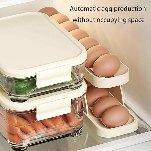 15 Egg Storage Box Rolling Design Space Saving PP Refrigerator Organizer Multi Layer Egg Holder