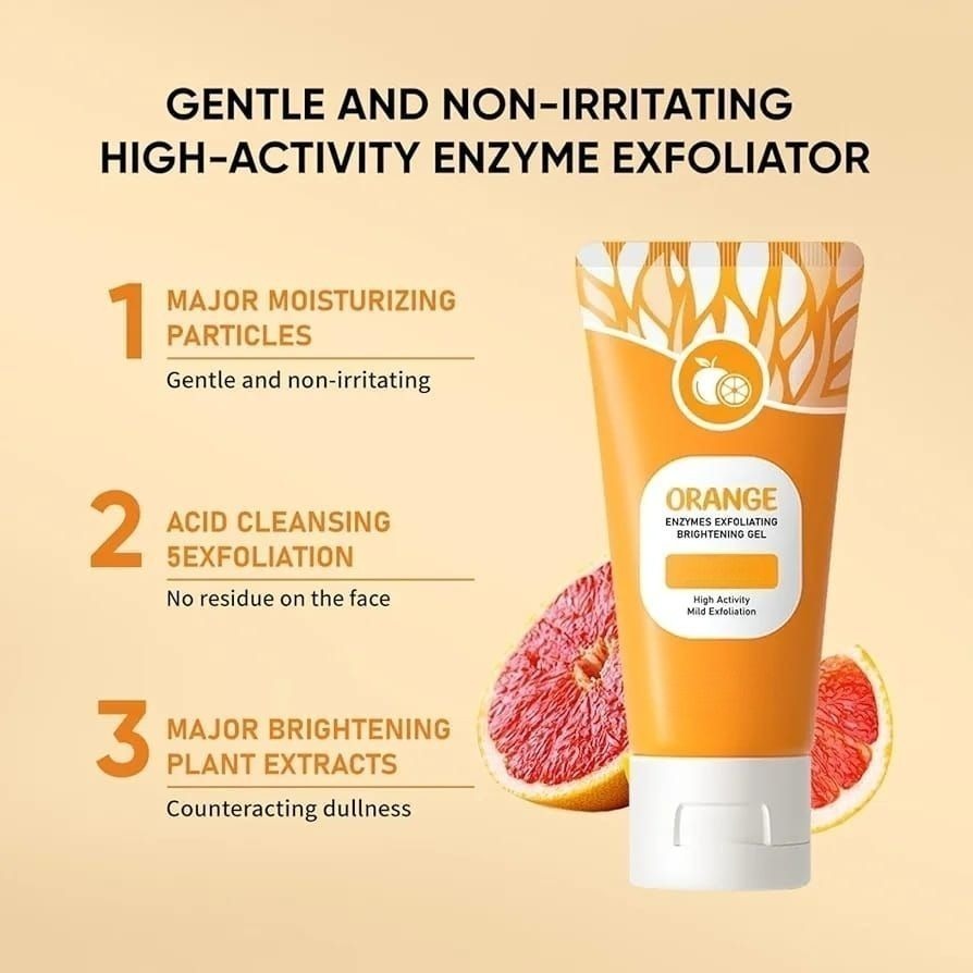 Orange Enzyme Exfoliating Gel Natural Skin Care Formula Brightens Complexion Removes Dead Skin Cells Enhances Smooth Radiant Glow