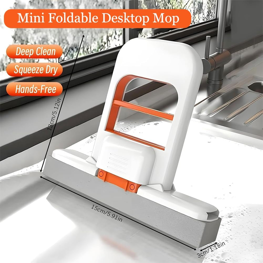 Foldable Mini Mop | Portable Desktop Wet & Dry Cleaning Mop | Self‑Squeezing
