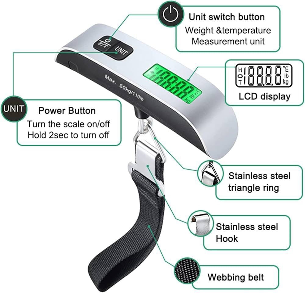 Portable Digital Luggage Scale Lcd Display Unit Conversion For Travel