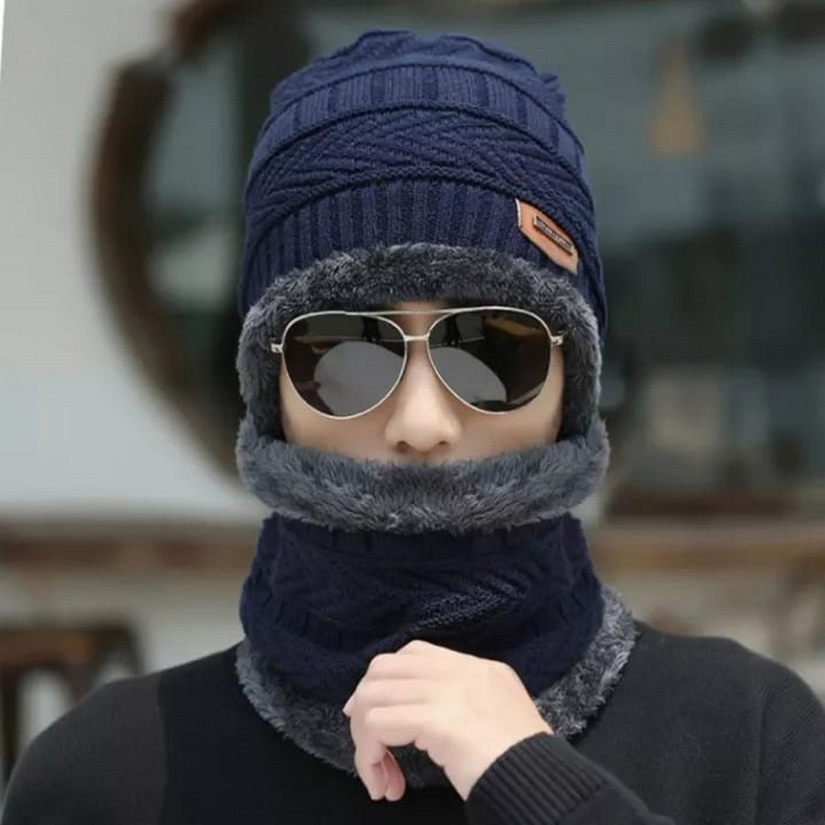 Winter Cap And Neck Elastic Knitting Thick Fleece Warm Woolen Beanie Cap Sport Hat Amp Neck Scarf Set 2 Piecerandom Colors