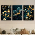Butterfly Floral Wall Art 3 Piece 8X11 Wooden Sticky Tile Panels With Adhesive Tape For Easy Mounting