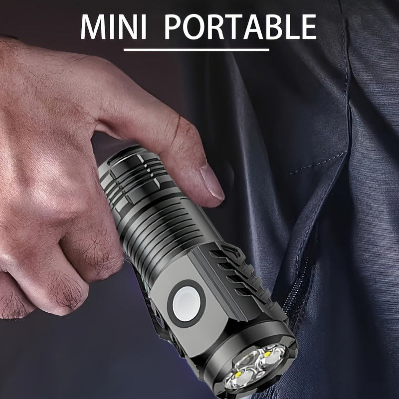 Mini LED Torch - Portable Pocket Light, Child Camping, Emergency, Travel, Hiking Torch, Portable LED Flashlight Rechargeable Zoom Flashlights Plastic body