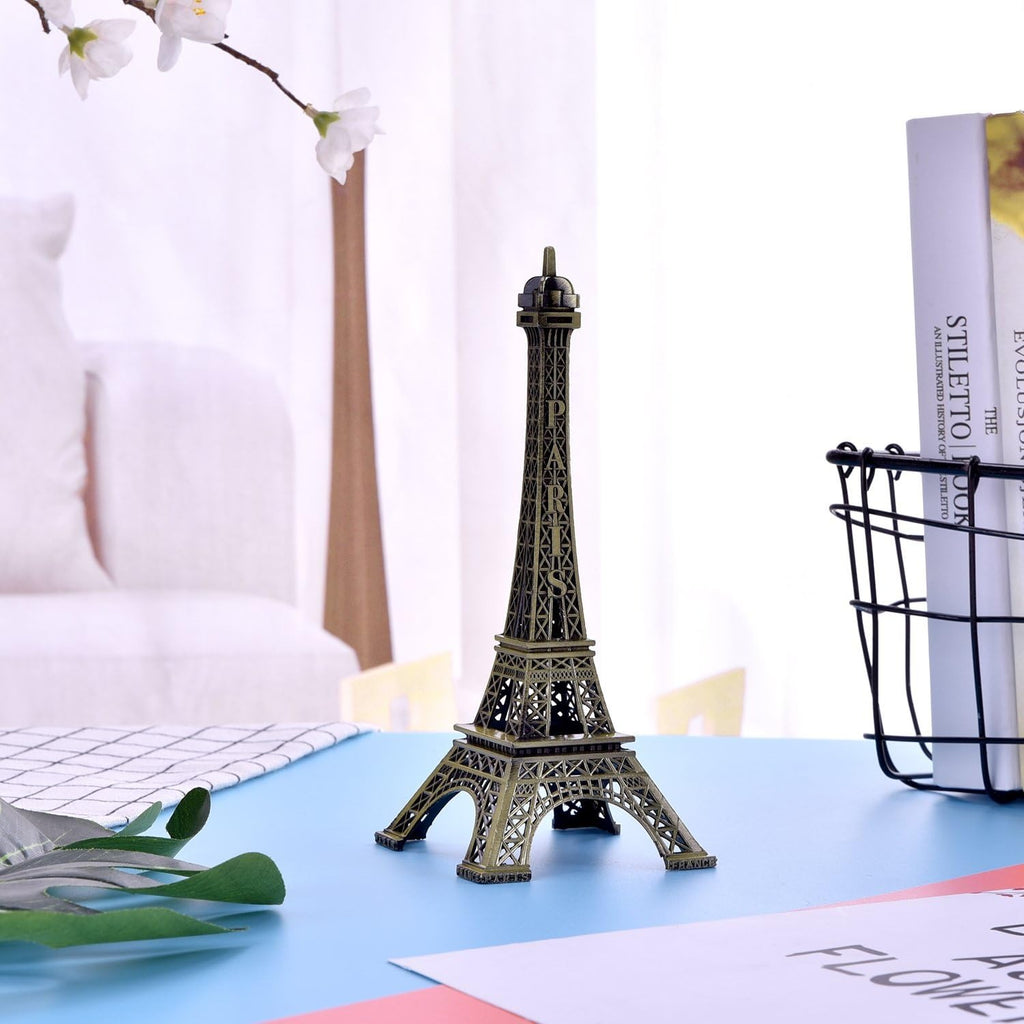 7-Inch Eiffel Tower Statue Home Decor | Bronze Alloy Metal Paris Landmark Model for Desk, Shelf & Gift