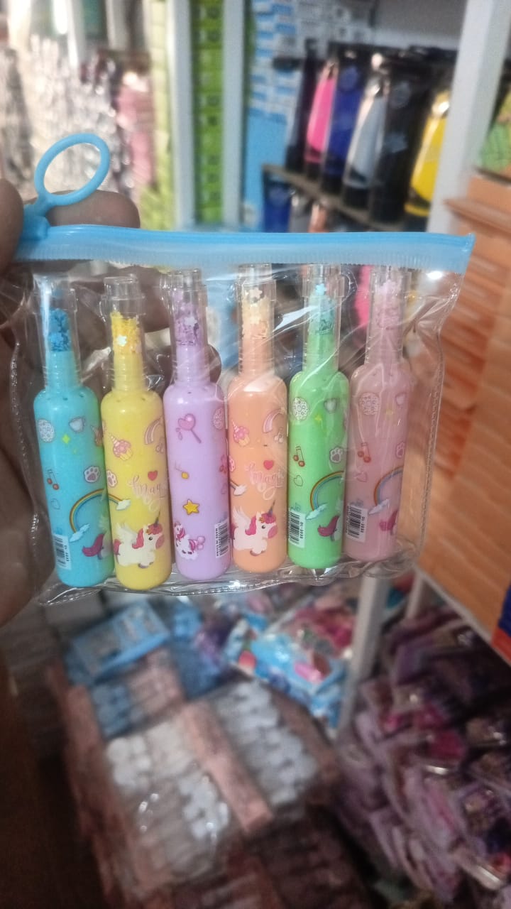 Pack of 6 Bottle Shaped Kromi Character Highlighters for Girls and Boys – Cute Stationery Set