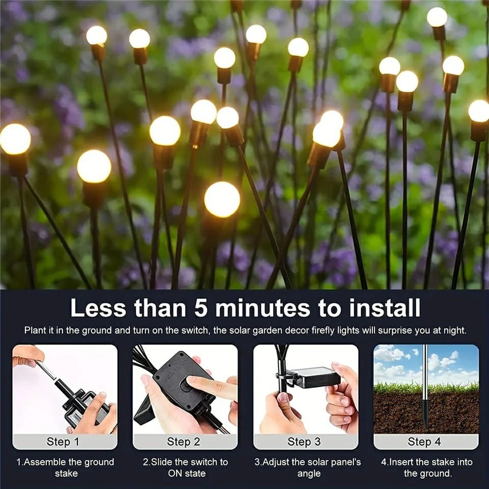 Garden Lights – New Upgraded Solar Powered Firefly Lights, Outdoor Waterproof Vibrant Decorative Lighting for Home & Garden (Warm Light)
