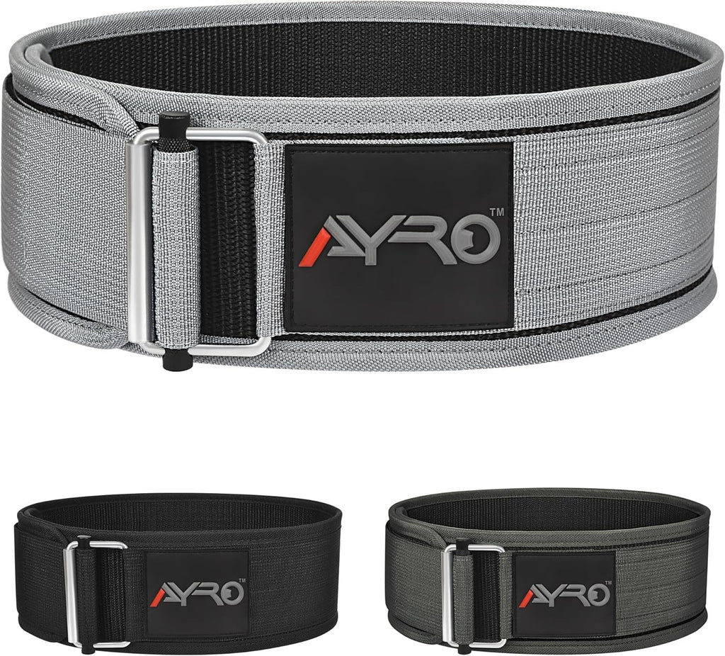 AYRO Self Locking Workout Weight Lifting Gym Belt Extra Large Premium Quality With Metal Buckle For Core Stability Back Support Deadlift Squat Powerlifting Strength Training