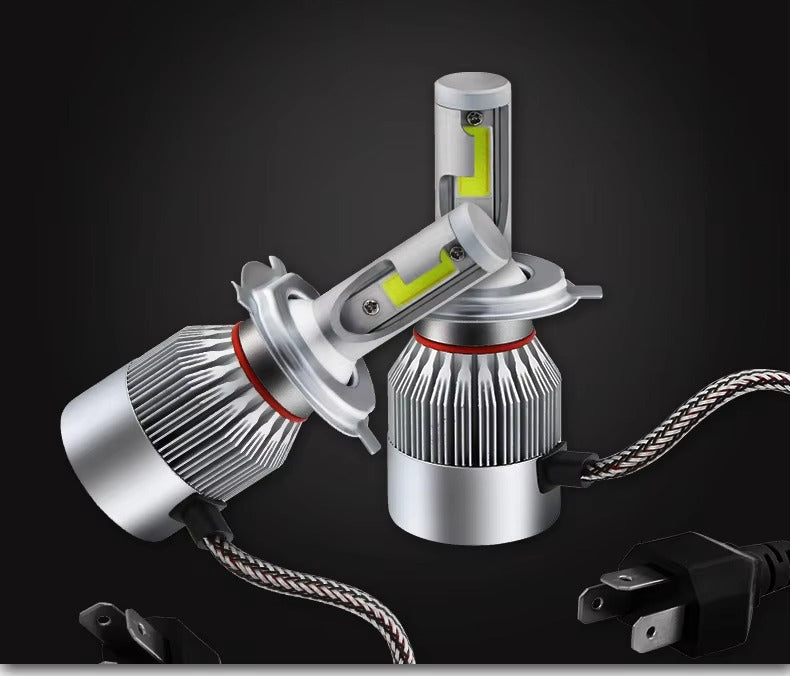 2PCS C6 H4 LED Headlight Bulbs – 72W 7600LM COB Car Headlights 6000K White High Brightness