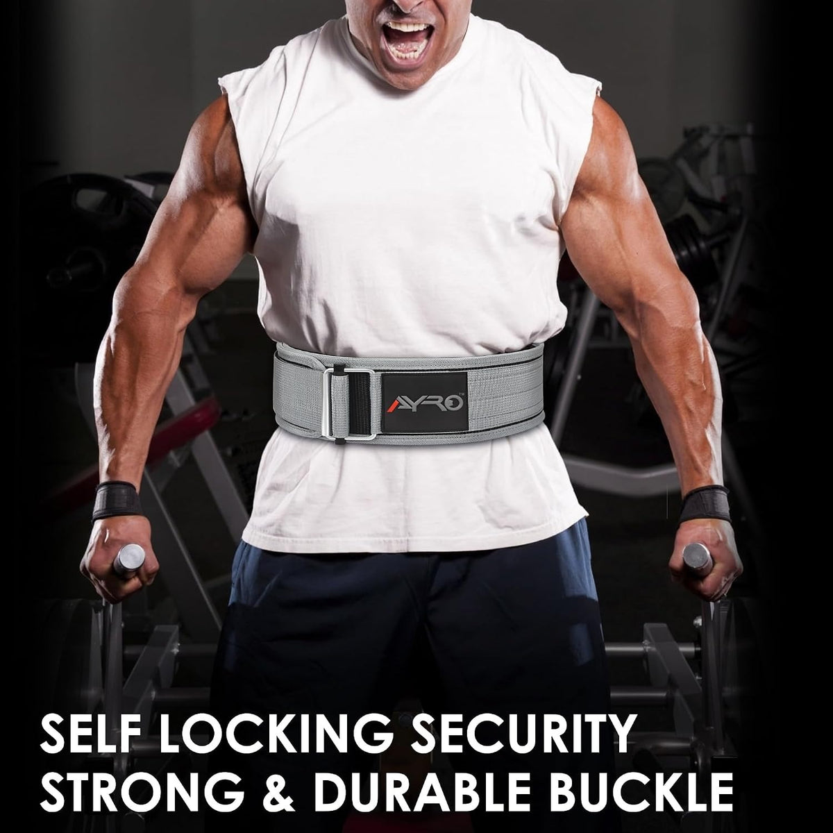 AYRO Self Locking Workout Weight Lifting Gym Belt Extra Large Premium Quality With Metal Buckle For Core Stability Back Support Deadlift Squat Powerlifting Strength Training