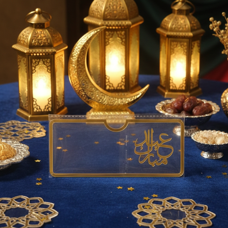 Acrylic Transparent EID Mubarak Eidi Envelope – Elegant Eid Money Holder & Festive Decoration
