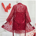 Soft Lace Robe & Silk Inner – 2 Piece Transparent Net Gown Set | Free Size (Fits Up to 38” Chest) | DC-2052 - Maroon