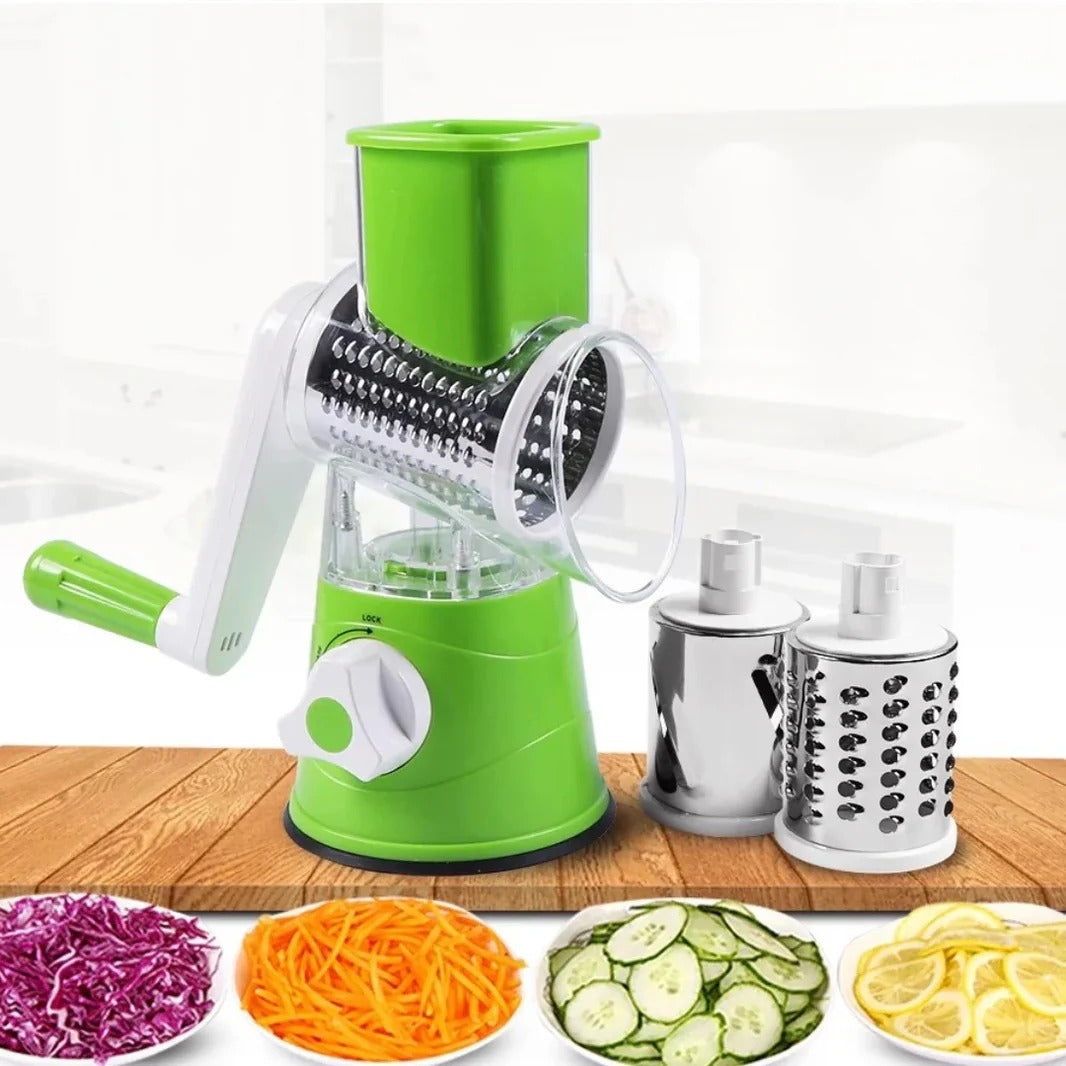 Manual 3‑in‑1 Vegetable Cutter & Drum Grater | Round Slicer | Multifunctional Kitchen Gadget