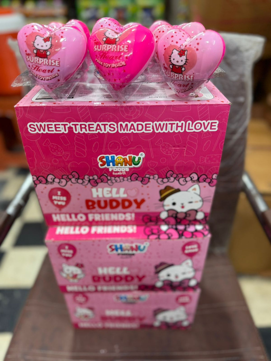 Shanu Foods Hello Buddy Surprise Heart Candies | 100pcs Box | Sweet Treats for Kids & Parties