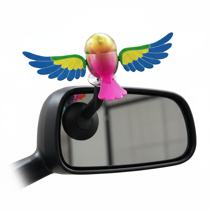 1Pc Birdie Decor Car Mirror Ornament – Flying Bird with Flapping Wings, Easy Installation Dashboard & Handlebar Decor (Random Color)