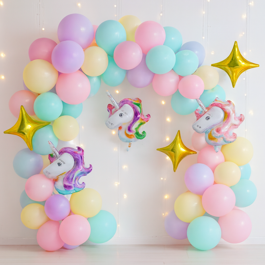 57 Pcs Pastel Unicorn Birthday Decoration Set With Balloon Garland, Foil Unicorn And Star Balloons For Girls Party