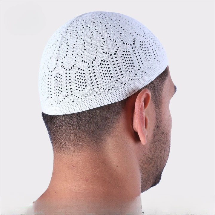 Men's Cotton Knitted Namaz Cap Pack Of 3 Comfortable And Breathable White Prayer Caps For Daily Use