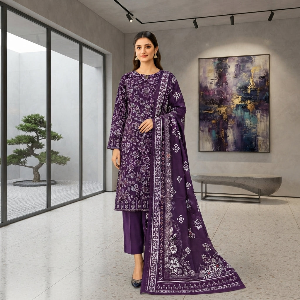 SAPPHIRE - 3 Pcs Printed Lawn Suit Unstitched - Apparel Accessory Designed For Fashion Styling And Daily Wardrobe Routine