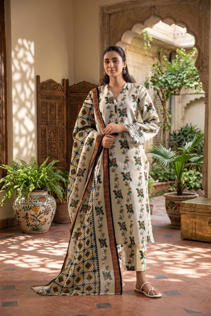 Saya Premium 3-Piece Printed khadder Suit – Unstitched winter Collection